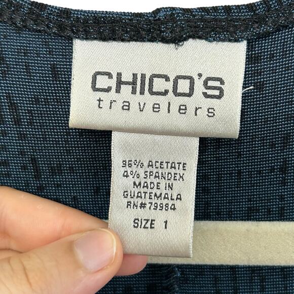 Chico's Travelers Faux Wrap Dress Women's Sz 1 (M) Blue Gray Knee Length Classic - Picture 3 of 5